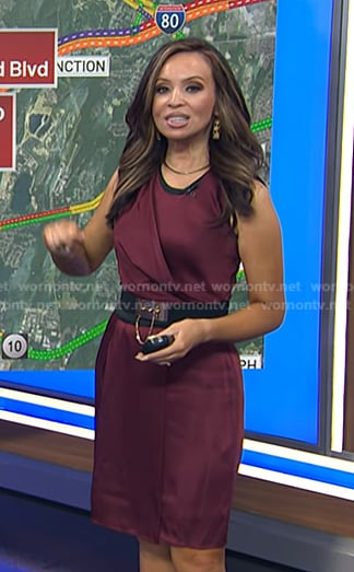 Adelle's wine red draped satin dress on Today