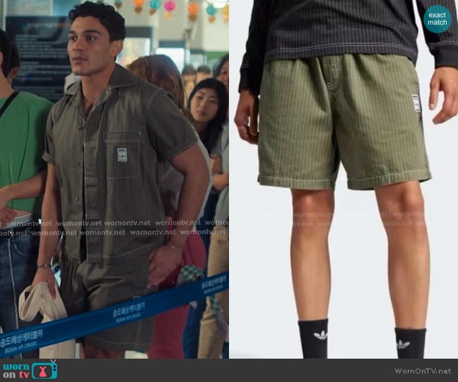 Adidas Wabash Workwear Shorts in Olive Strata worn by Quincy Shabazian (Anthony Keyvan) on XO Kitty
