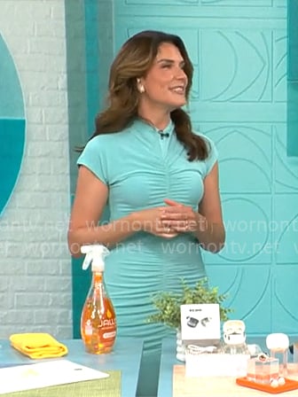 Adriane Kiss’s aqua ruched front dress on CBS Mornings