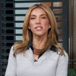 Adrianna’s gray contrast sweater top on Access Hollywood