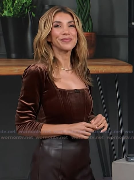 Adrianna’s brown velvet corset top on Access Hollywood
