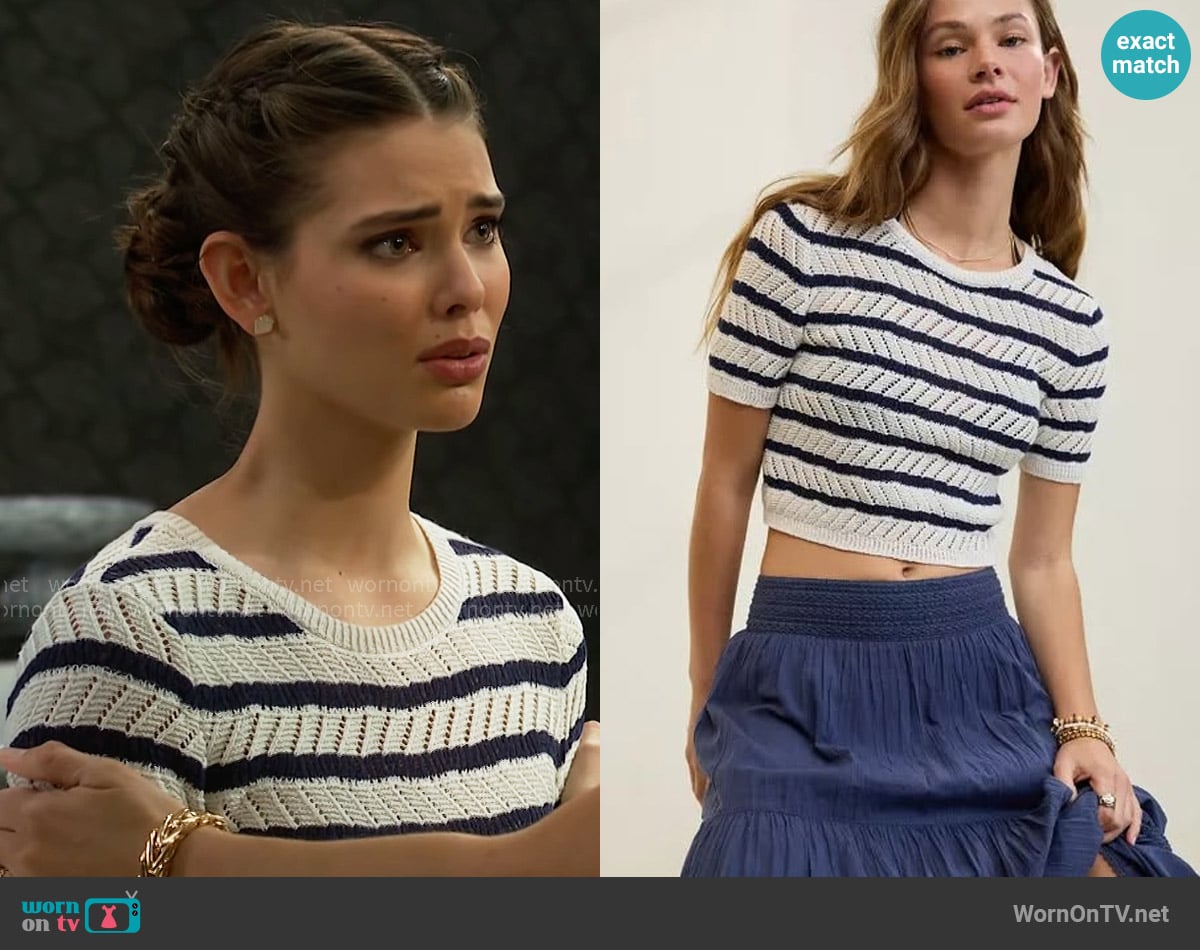 Aerie Fitted Short-Sleeve Sweater worn by Electra Forrester (Laneya Grace) on The Bold and the Beautiful