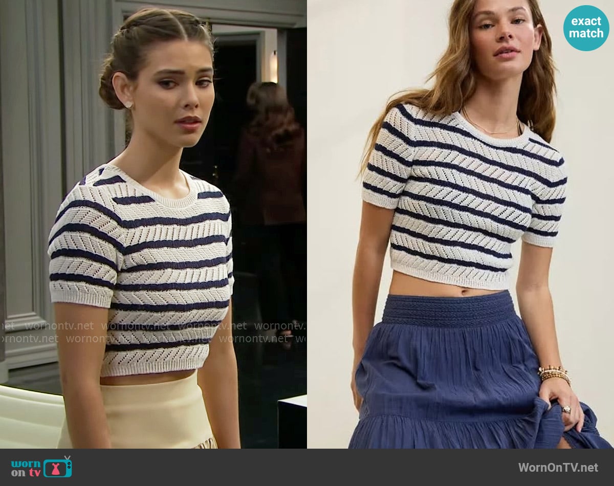 Aerie Fitted Short-Sleeve Sweater worn by Electra Forrester (Laneya Grace) on The Bold and the Beautiful