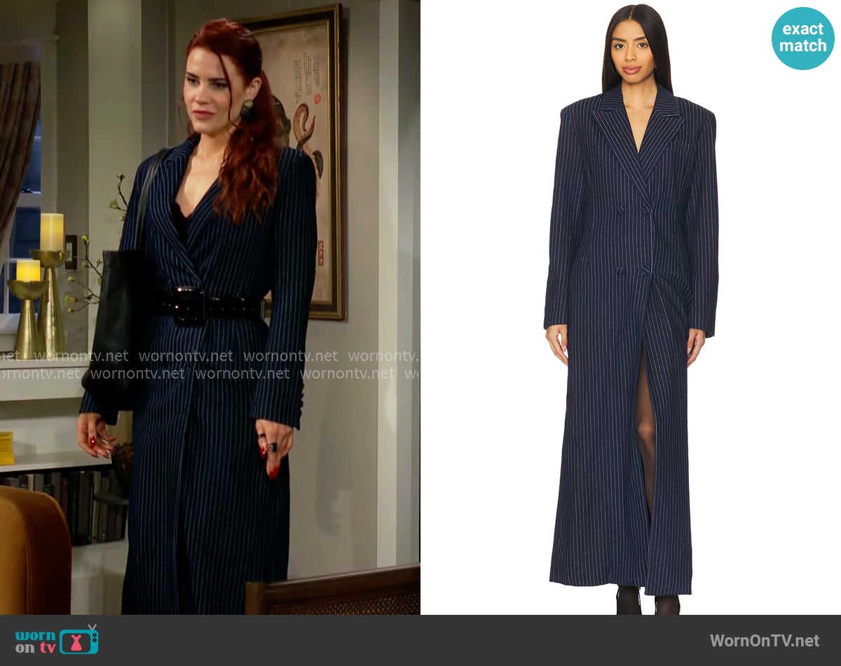 AFRM Quinn Fitted Maxi Blazer Coat worn by Sally Spectra (Courtney Hope) on The Young and the Restless