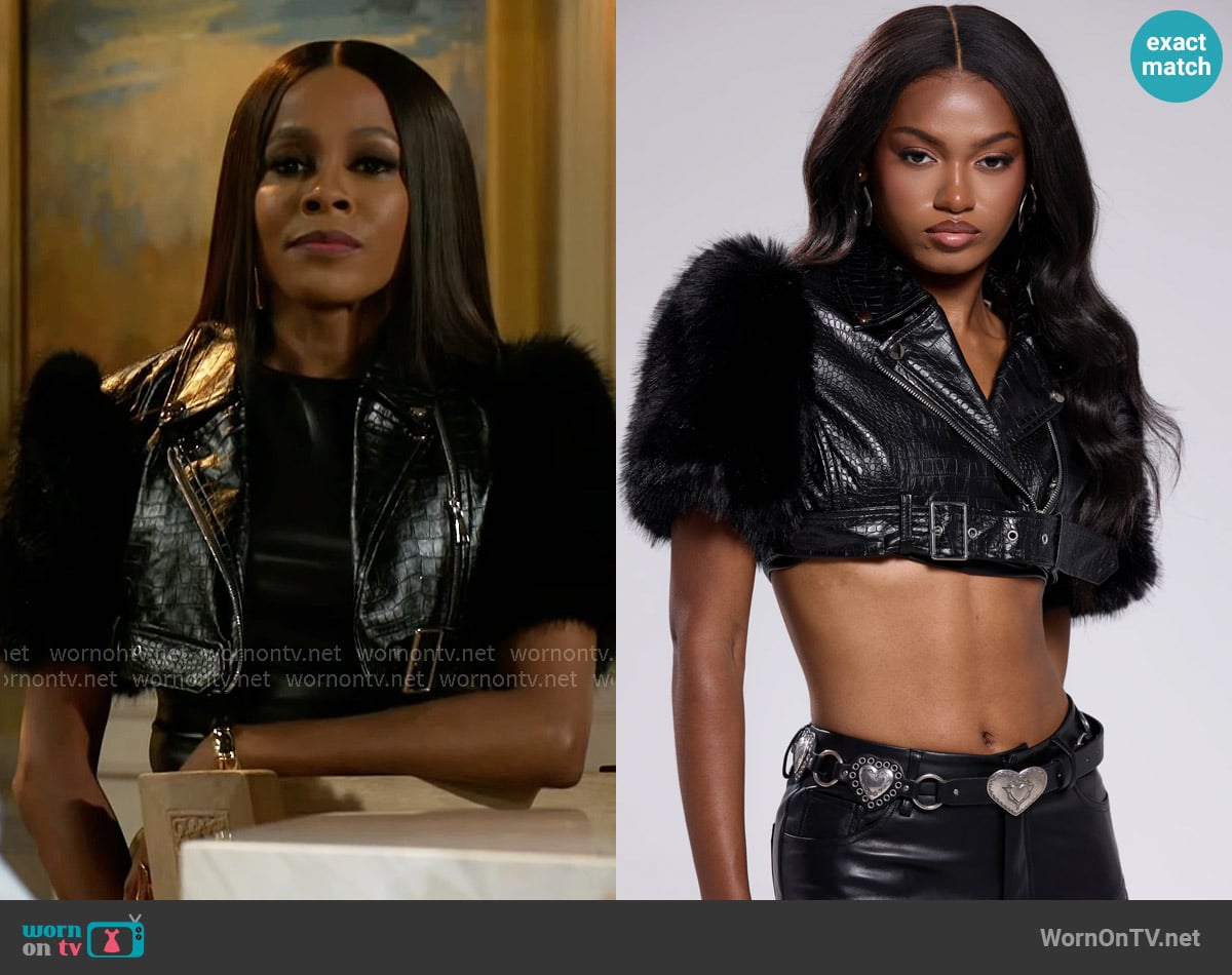 Akira Nola Ultra Crop Moto Jacket worn by Hayley Lawson (Marquita Goings) on Beyond the Gates