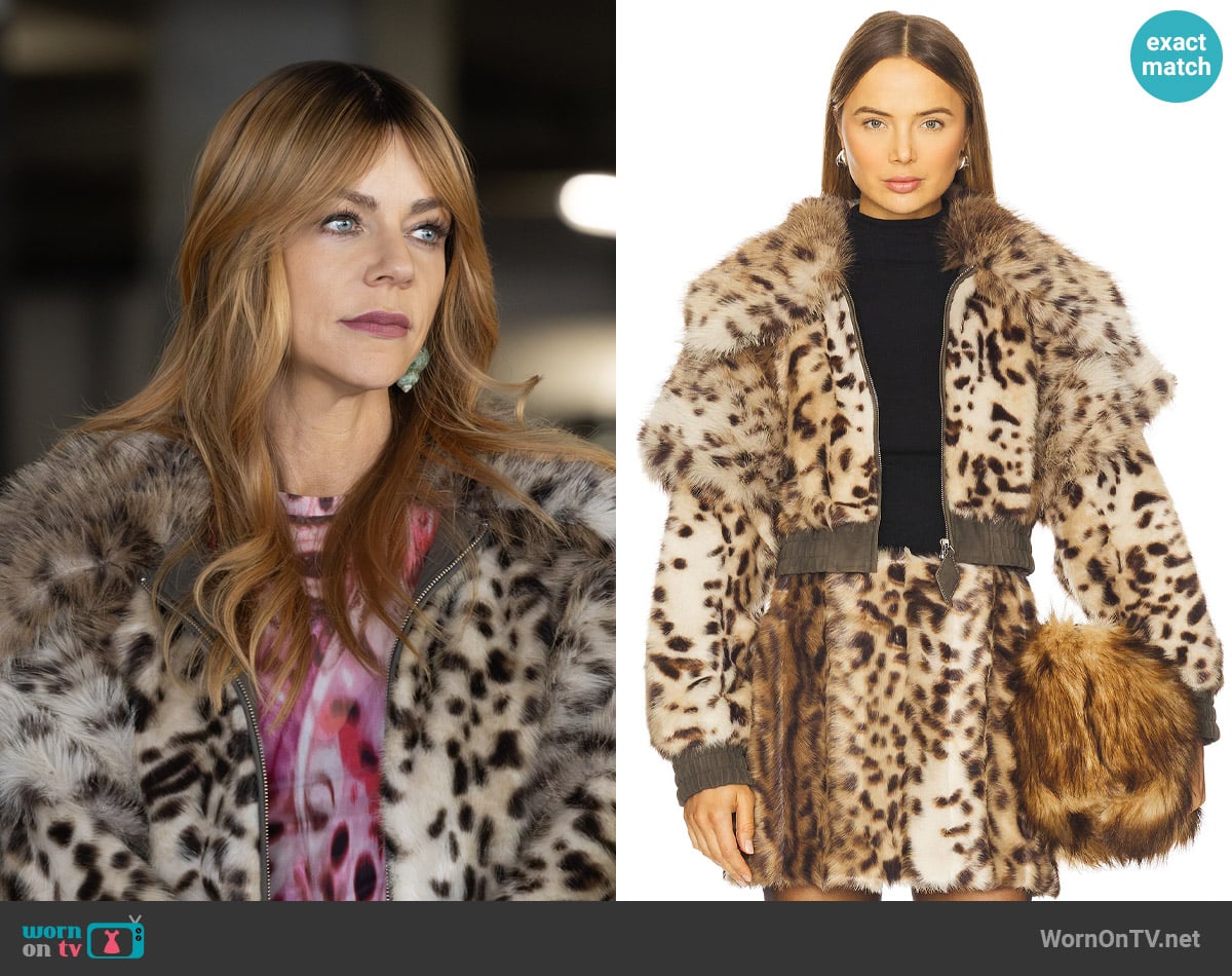 Aknvas Valde Faux Fur Lynx Bomber Jacket  worn by Morgan Gillory (Kaitlin Olson) on High Potential