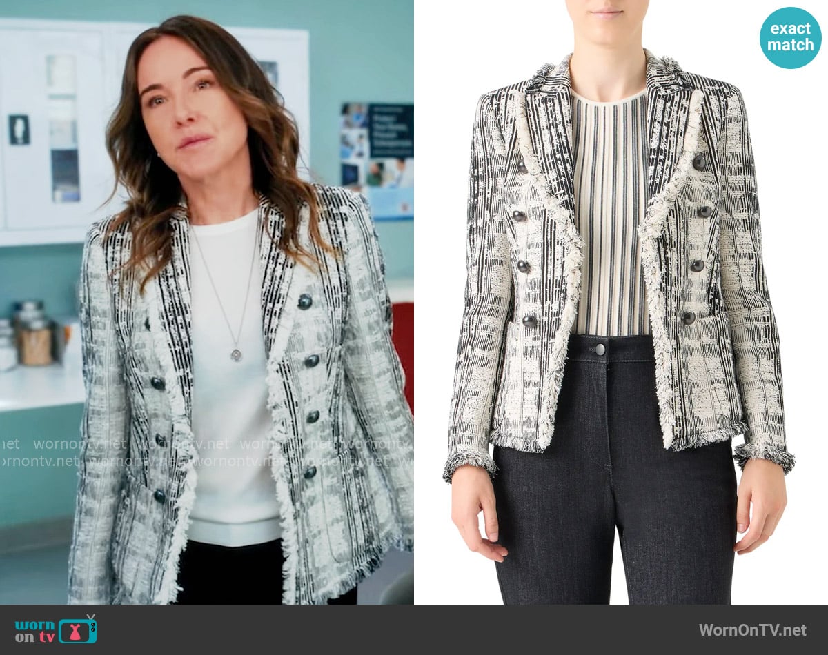 Akris Punto Fringed Mixed Tweed Jacket worn by Jordan Sullivan (Christa Miller) on Scrubs