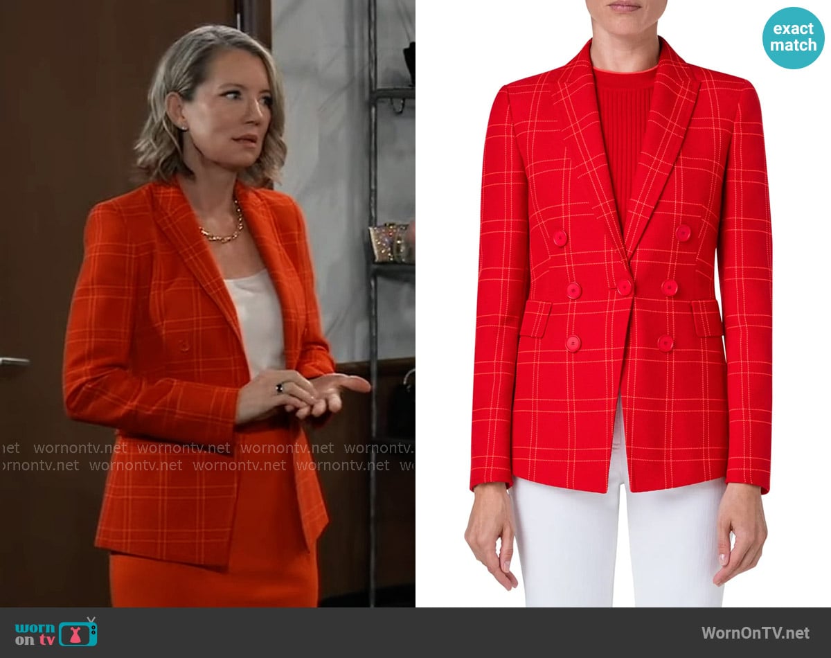 Akris Punto Windowpane Plaid Faux Double Breasted Blazer worn by Nina Reeves (Cynthia Watros) on General Hospital