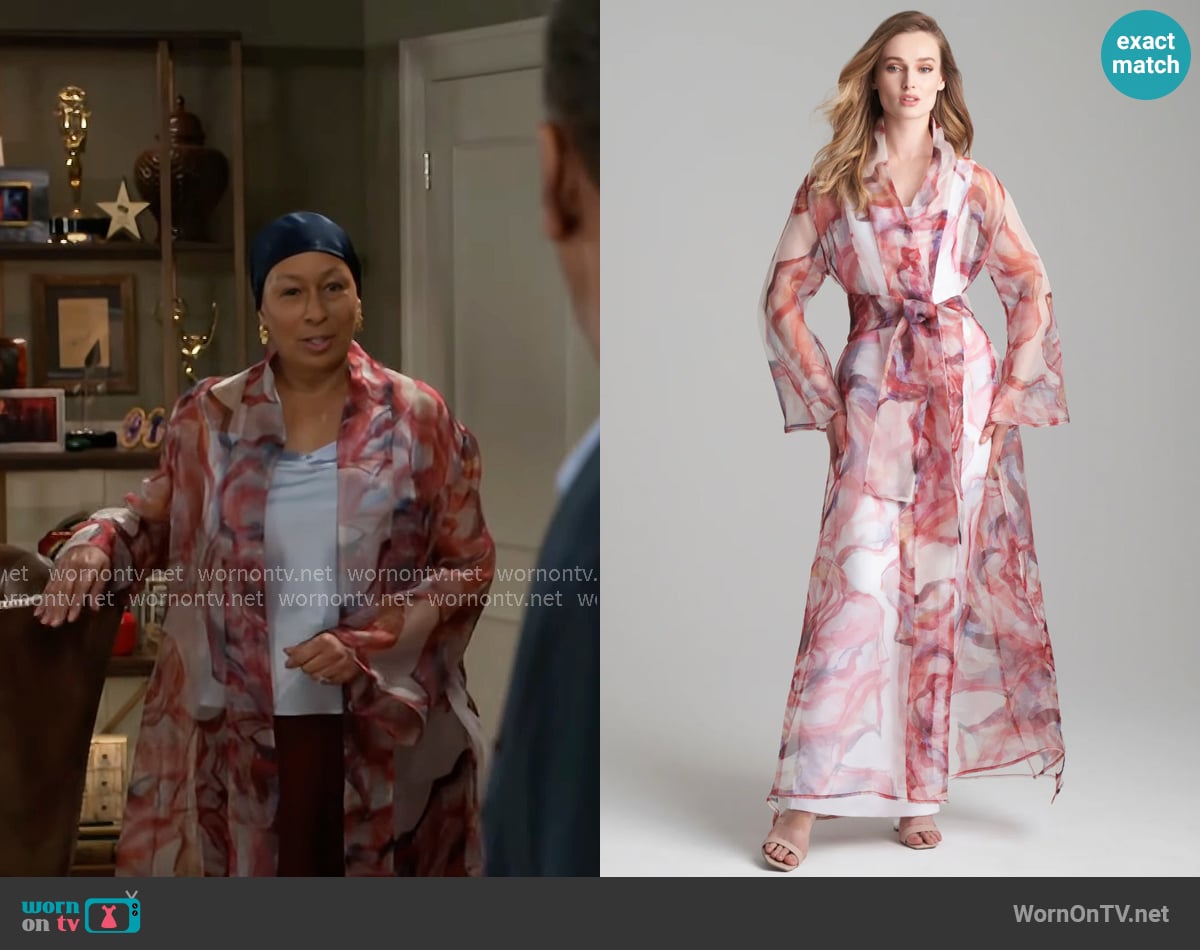 Ala von Auersperg Sienna Silk Organza Duster in Rose Rouge worn by Anita Dupree (Tamara Tunie) on Beyond the Gates