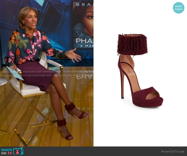 Alaia Fringed Ankle Strap Sandals worn by Robin Roberts on Good Morning America