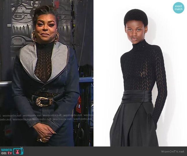 Alaia Highneck Stretch Lace Bodysuit worn by Taraji P Henson on Today