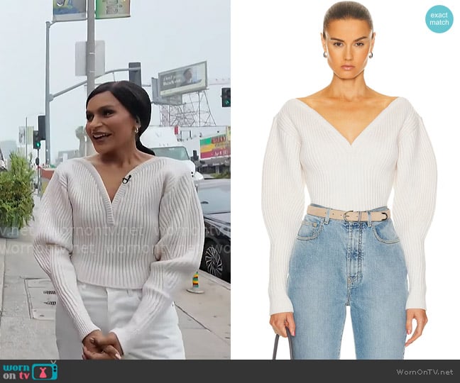 Alaia Ribbed Sweater worn by Mindy Kaling on CBS Mornings