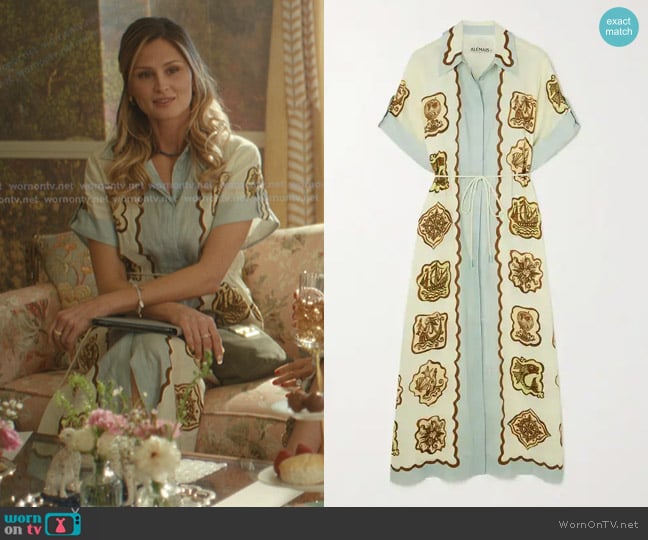 Alemais Relic Printed Linen Midi Shirt Dress in cream