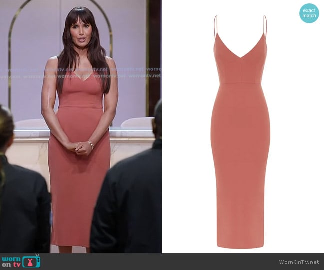 Alex Perry V-Neck Stretch Crepe Midi Dress in Pink worn by Padma Lakshmi on Americas Culinary Cup