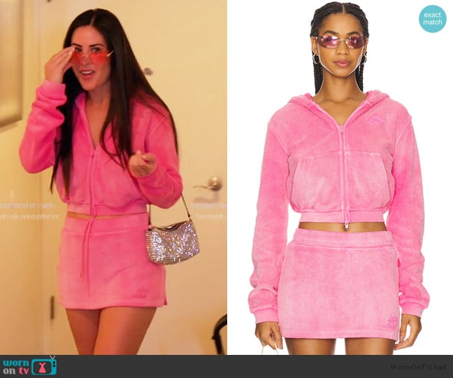 Alexander Wang Leaf-embroidered hooded zip-up top worn by Michelle Saniei on The Valley