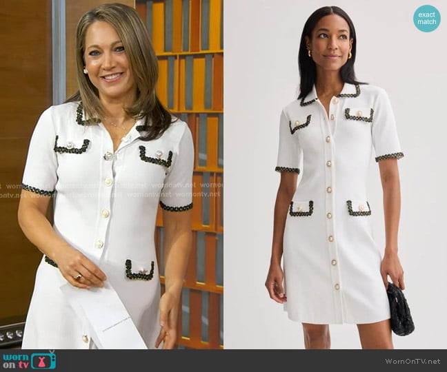 Alexia Admor Odette Knit Button Down Short Sleeve Dress in Ivory worn by Ginger Zee on Good Morning America