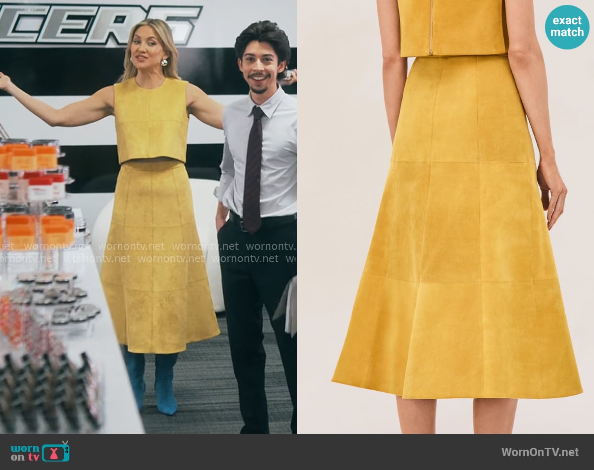 Isla’s yellow suede skirt on Running Point