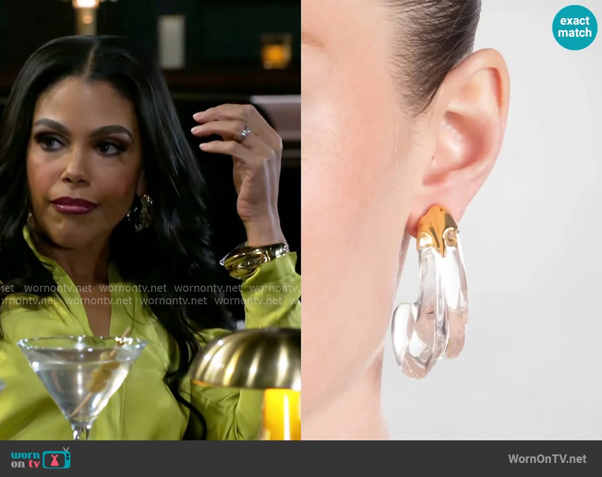 Alexis Bittar Liquid Lucite Large Wave Hoop Earrings worn by Dani Dupree (Karla Mosley) on Beyond the Gates