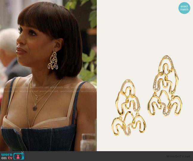 Alexis Bittar Solanales Gold-Plated Crystal Chandelier Earrings worn by Eleanor (Kerry Washington) on Imperfect Women