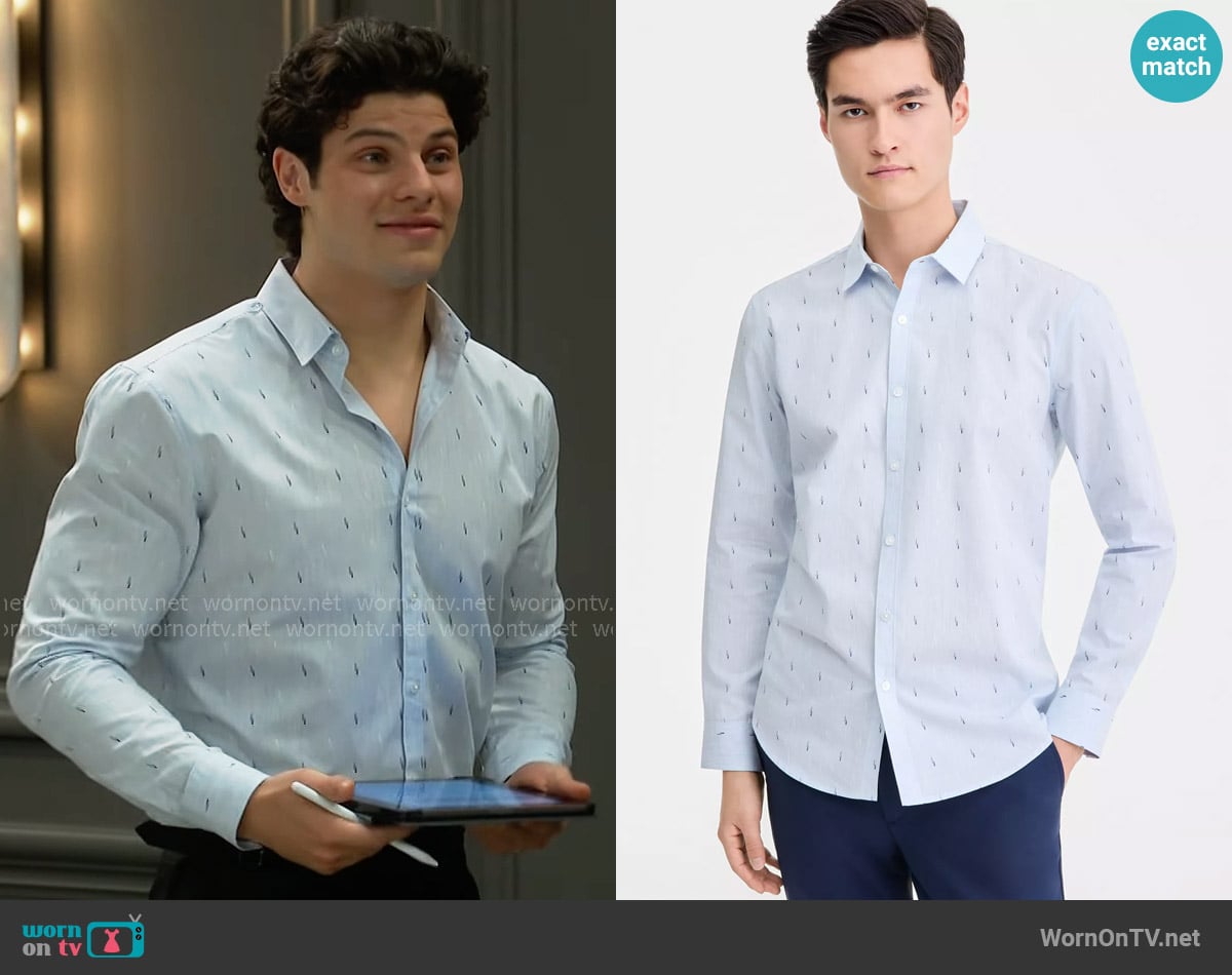 Alfani Long-Sleeve Cotton Faded Geo Shirt in Blue Cloud Heather worn by RJ Forrester (Brayan Nicoletti) on The Bold and the Beautiful