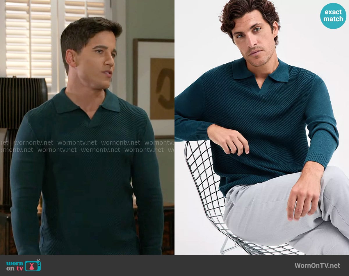 Alfani Long Sleeve Textured Merino Polo Sweater worn by Bradley 'Smitty' Smith (Mike Manning) on Beyond the Gates