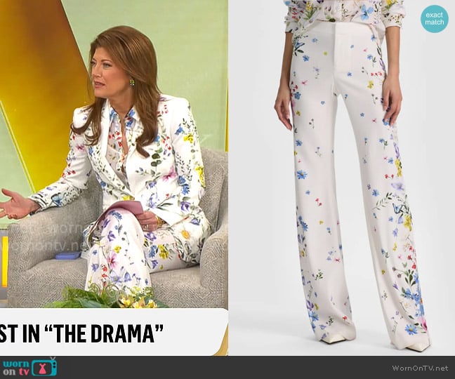 Norah O’Donnel’s white floral pants on CBS Mornings