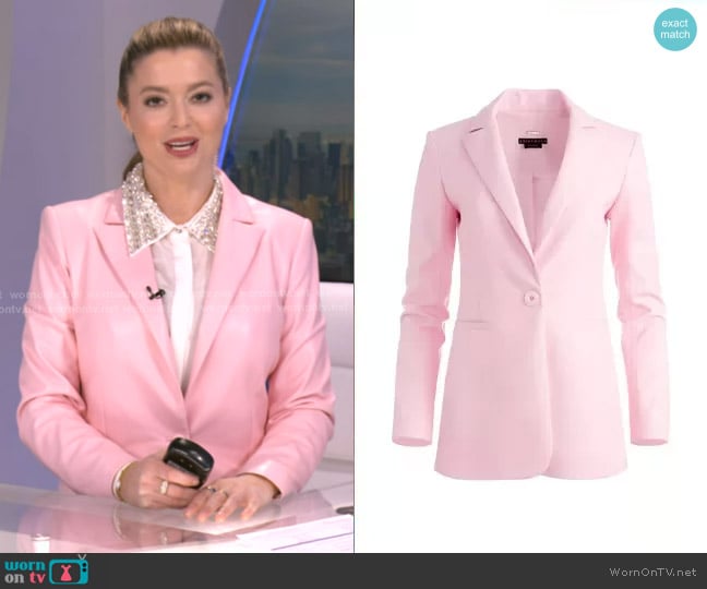 Alice + Olivia Breann Faux Leather Blazer in Petal worn by Dani Beckstrom on Good Morning America