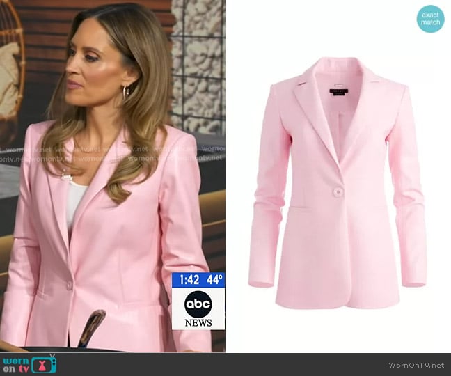 Alice + Olivia Breann Faux Leather Blazer in Petal worn by Rhiannon Ally on Good Morning America