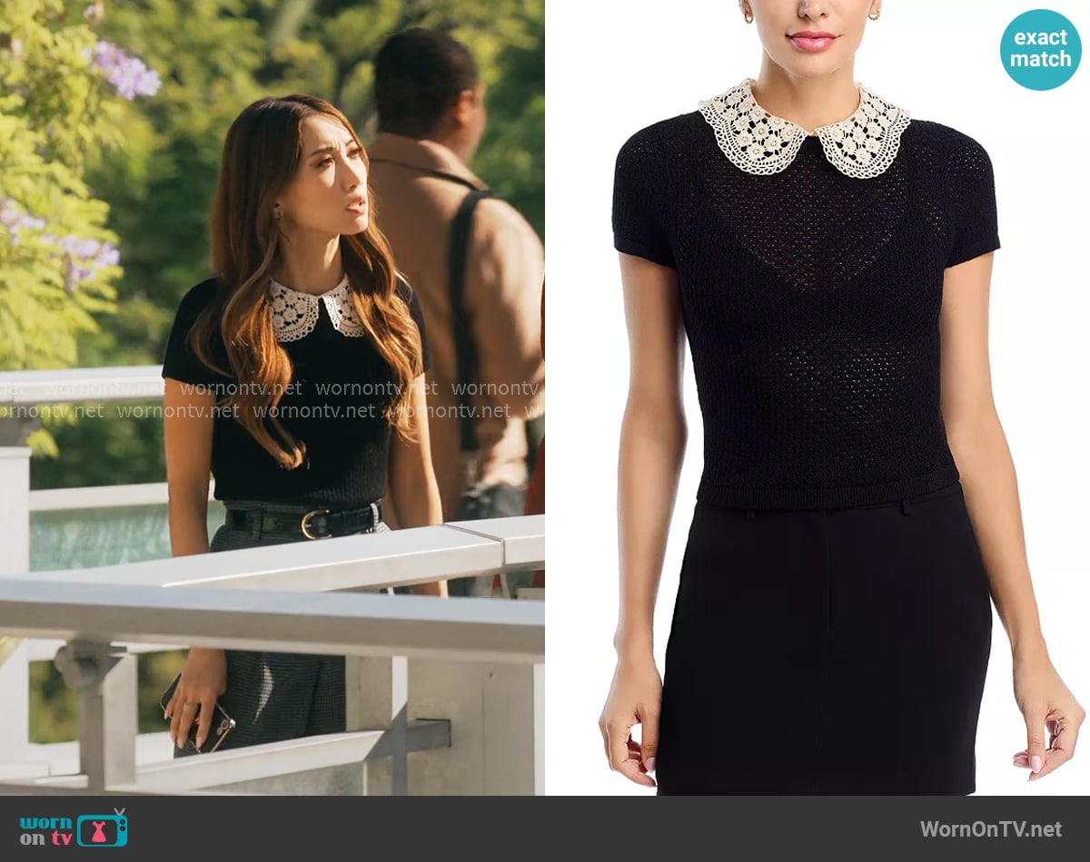 Alice + Olivia Ciara Sweater in Black / Tan worn by Ali Lee (Brenda Song) on Running Point