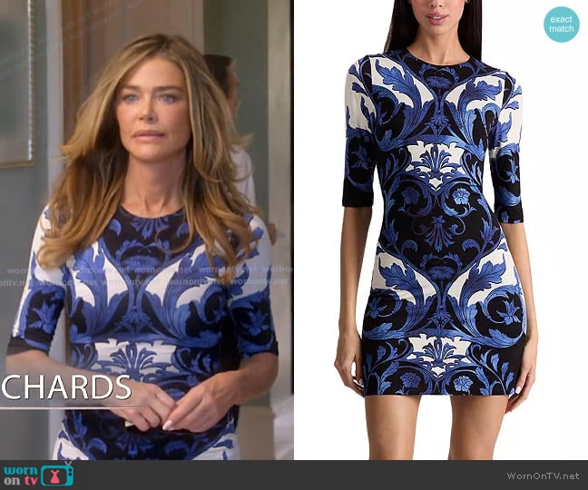 Alice + Olivia Delora Fitted Dress in Regal Retreat worn by Denise Richards on The Real Housewives of Beverly Hills