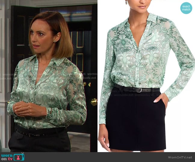 Alice + Olivia Eloise Blouse worn by Gwen Rizczech (Emily O'Brien) on Days of our Lives