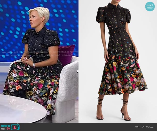 Alice + Olivia Henrietta Midi Dress in Solar Strength Black worn by Anne Mahlum on Today