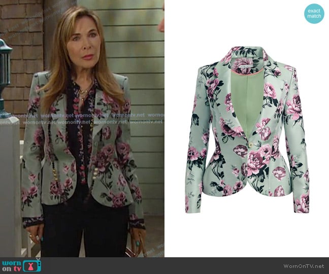 Alice + Olivia Iana Floral Sculpted Blazer in Sage Multi worn by Kate Roberts (Lauren Koslow) on Days of our Lives
