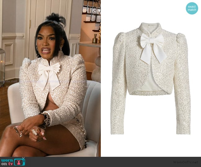 Alice + Olivia Ilaria Sequined Cropped Jacket worn by Drew Sidora on The Real Housewives of Atlanta