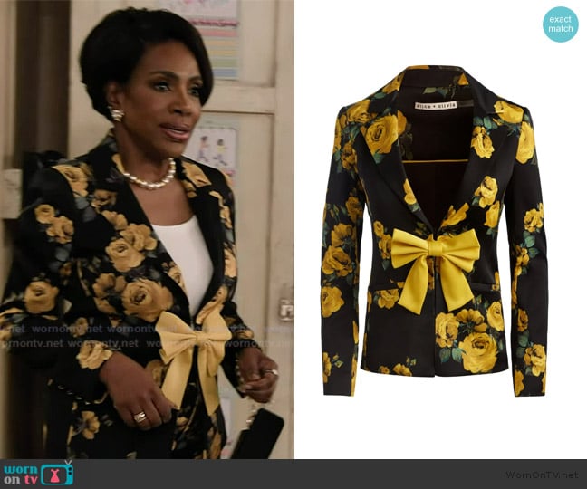 Alice + Olivia Mya rose-print bow blazer worn by Barbara Howard (Sheryl Lee Ralph) on Abbott Elementary