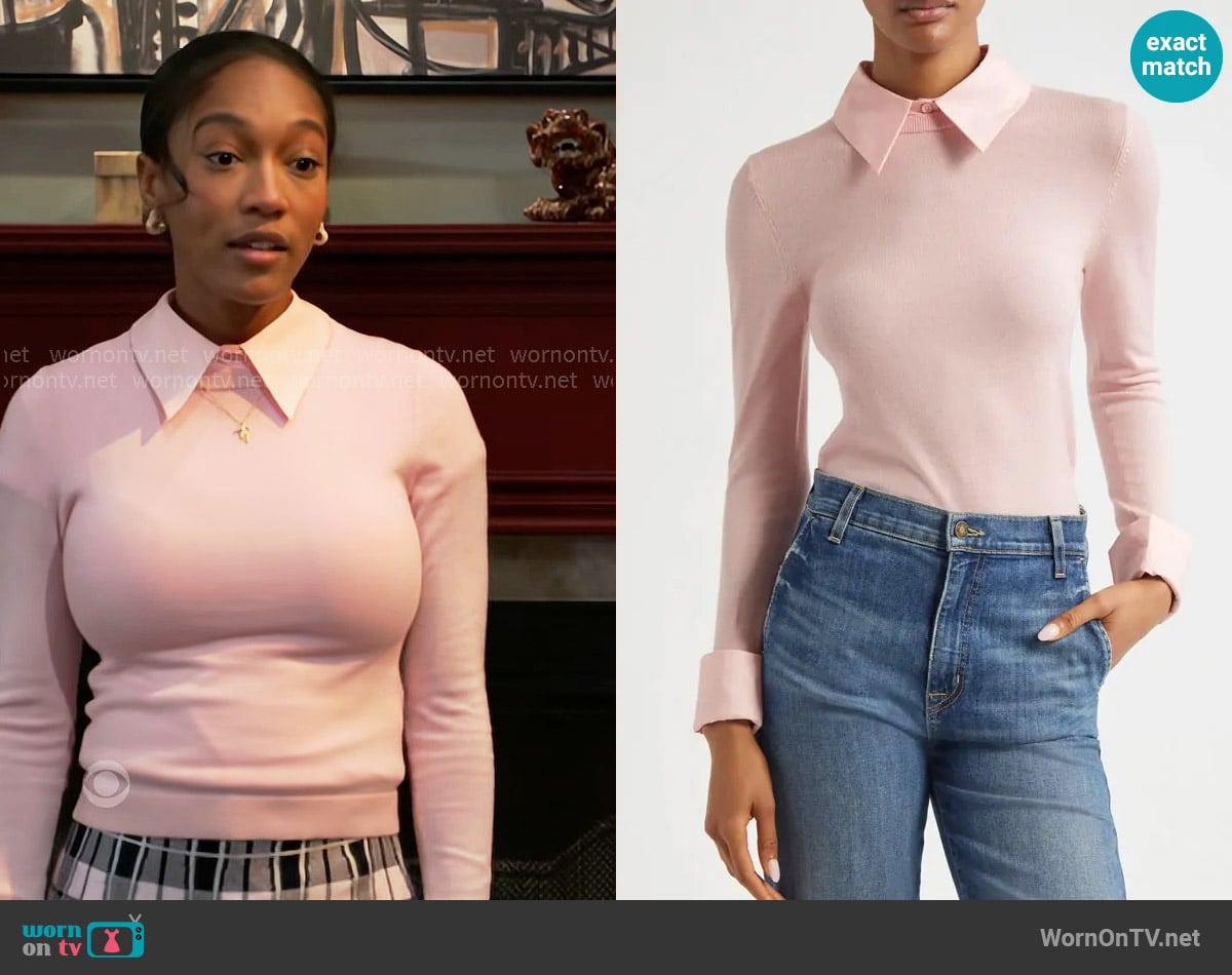 Alice + Olivia Porla Sweater in Shell Pink worn by Samantha Richardson (Najah Jackson) on Beyond the Gates