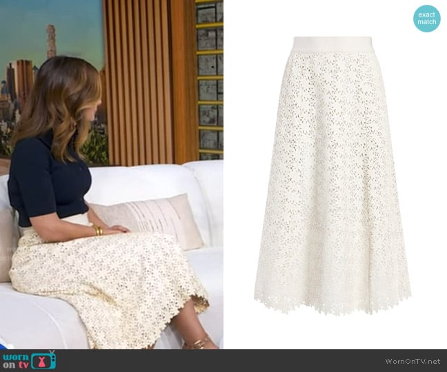 Alice + Olivia Sosie Leather Midi Skirt worn by Rebecca Jarvis on Good Morning America
