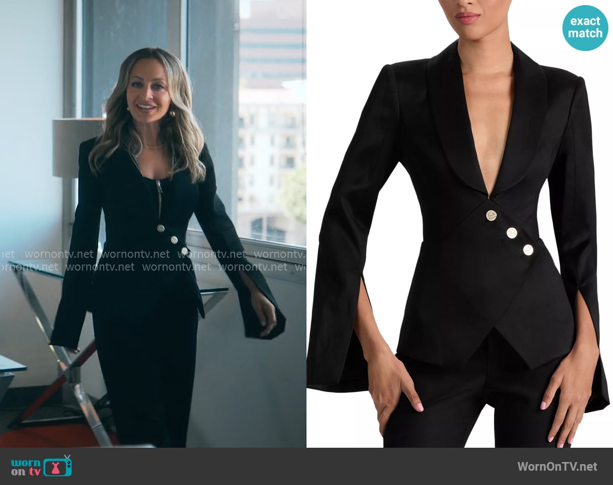 Nicole’s black asymmetric blazer on Running Point