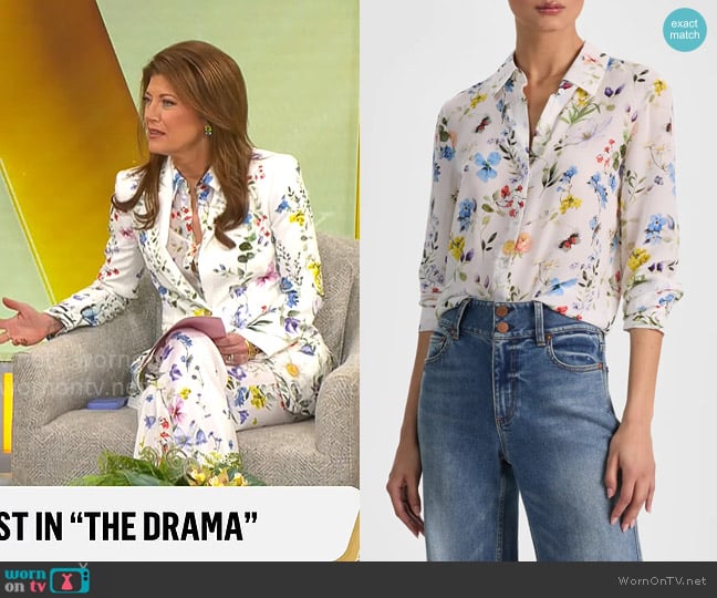 Norah O’Donnel’s white floral shirt on CBS Mornings