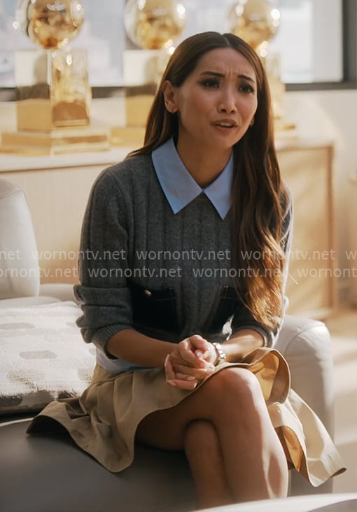 Ali's grey sweater with patch pockets on Running Point