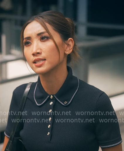 Ali's navy polo dress on Running Point