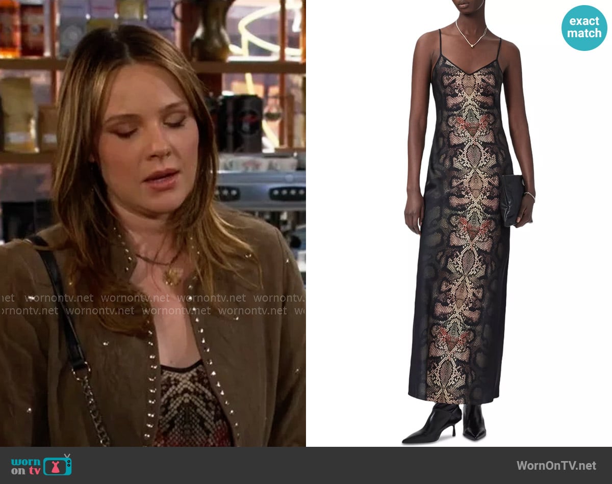All Saints Bryony Dress in Ophis Black worn by Tessa Porter (Cait Fairbanks) on The Young and the Restless