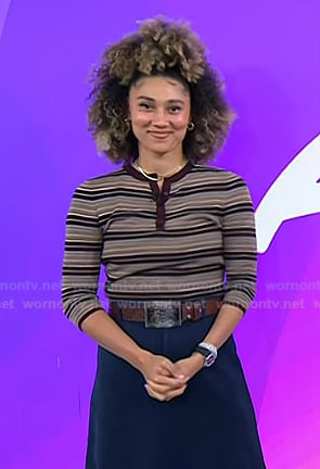 Ally’s brown striped henley top on Today