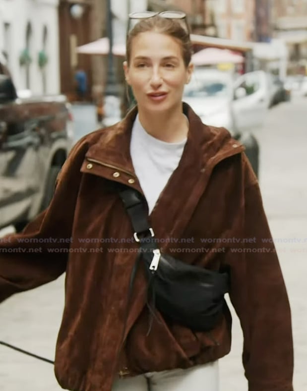 Amanda’s brown suede jacket on Summer House