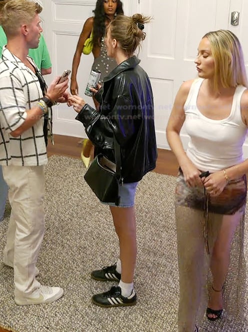 Amanda’s leather jacket and denim shorts on Summer House