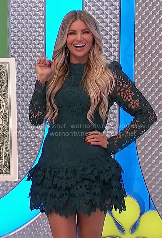 Amber's green lace mini dress on The Price is Right
