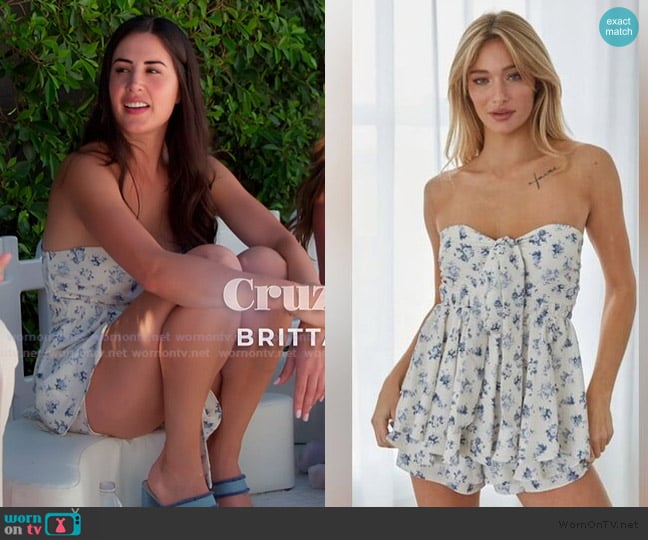 American Threads Kellianne Strapless Floral Tie Front Romper worn by Michelle Saniei on The Valley