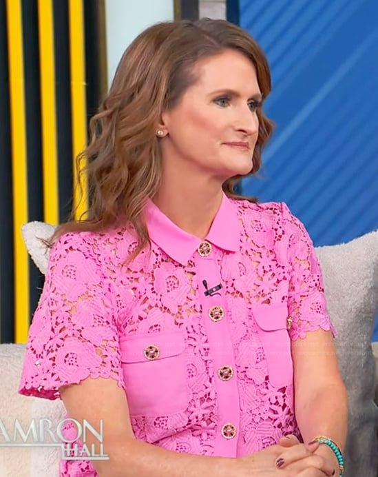 Amy Nofziger’s pink lace top on Tamron Hall Show