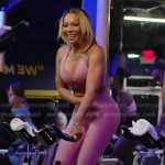 Angela’s pink ruched sports bra and leggings on The Real Housewives of Atlanta