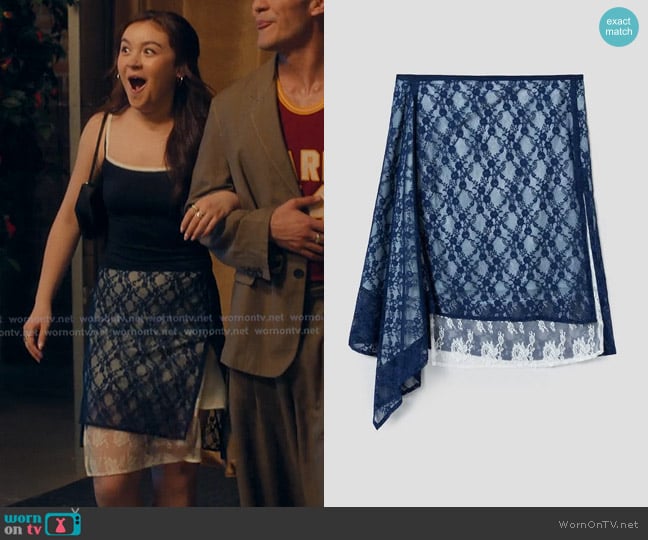 Anggae Layered Lace Skirt in Navy worn by Katherine Song-Covey (Anna Cathcart) on XO Kitty